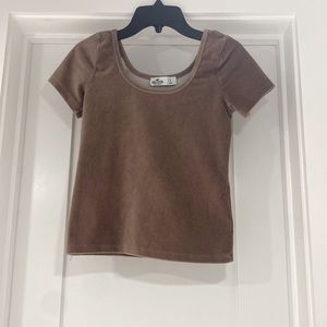 Tan velvet cropped t-shirt